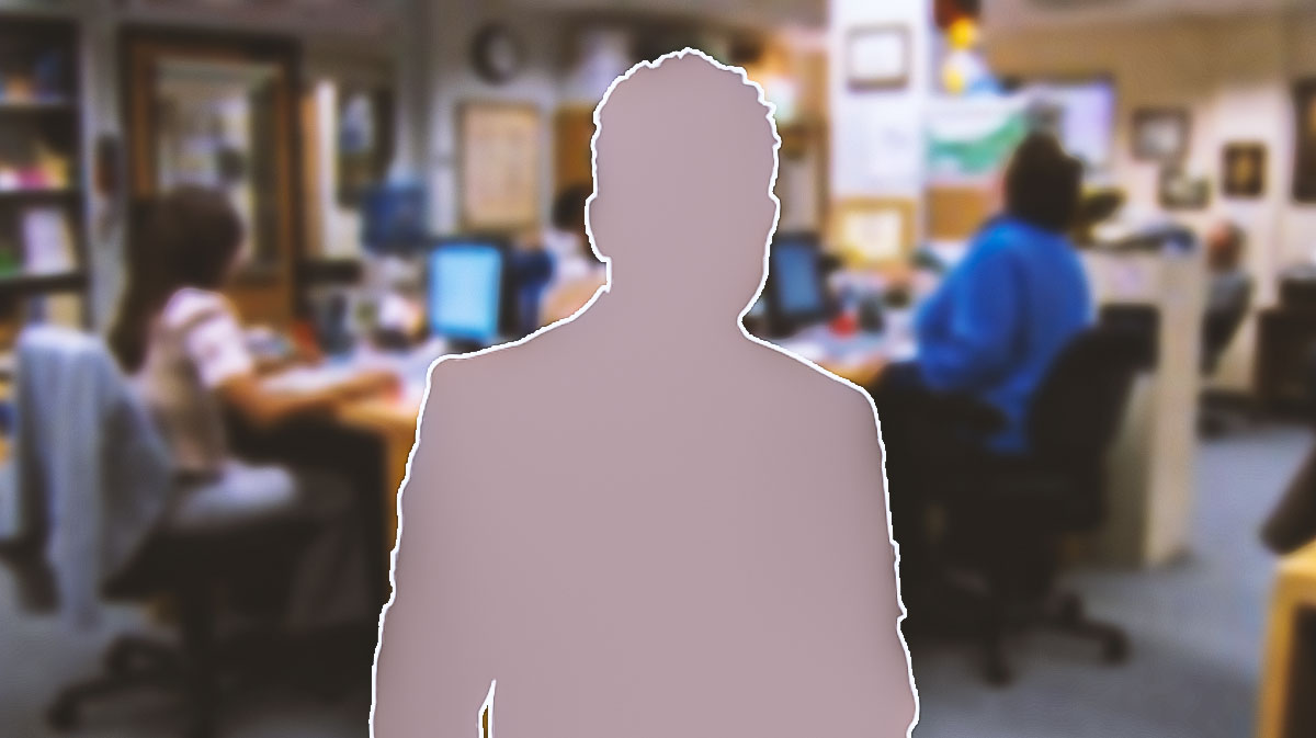 Silhouette of Oscar Nuñez, who will return as Oscar Martinez in the new spin-off of The Office, with Dunder Mifflin background.