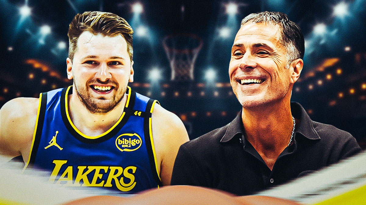 Los Angeles Lakers player Luka Doncic and Lakers GM Rob Pelinka