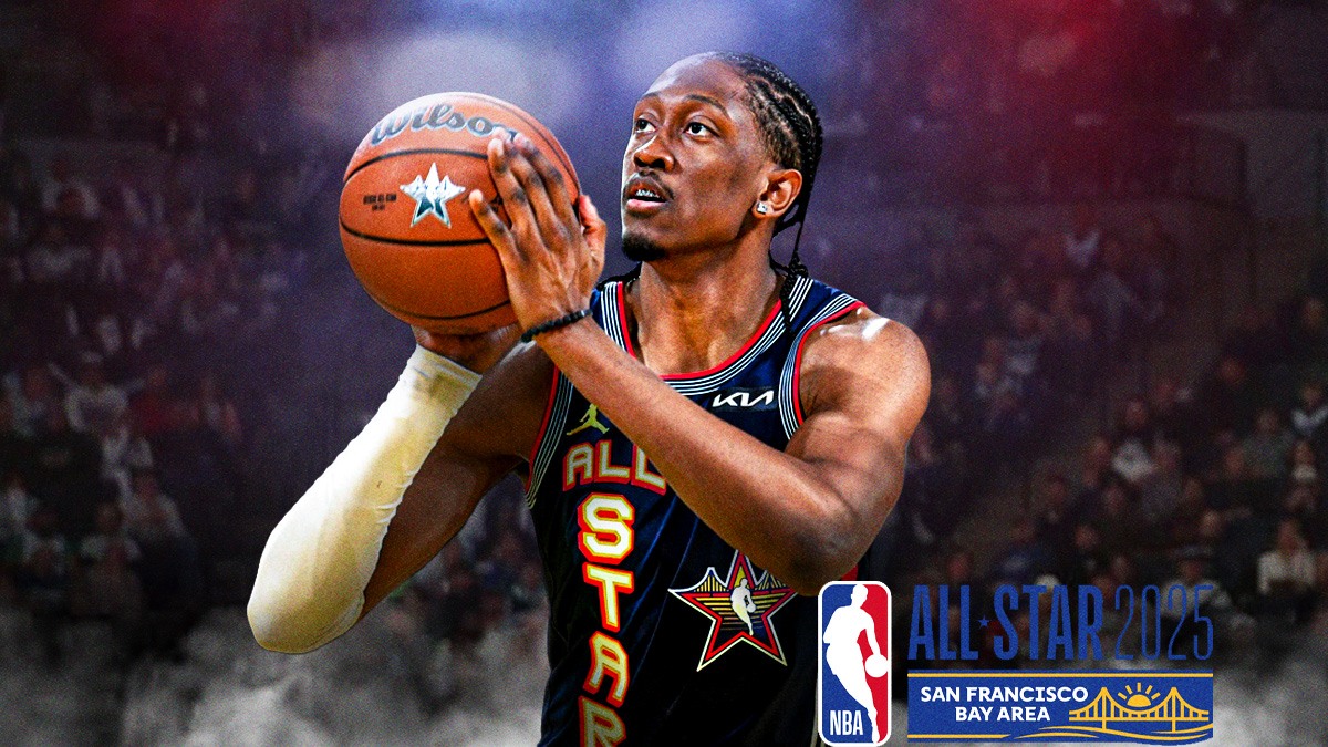 Thunder All-Star Jalen Williams in his 2025 All-Star jersey with the 2025 All-Star Game logo in the background