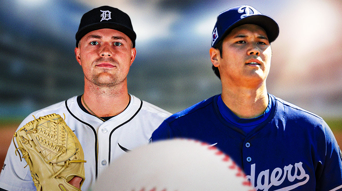 Tarik Skubal in Detroit Tigers uniform and Shohei Ohtani in Los Angeles Dodgers uniform