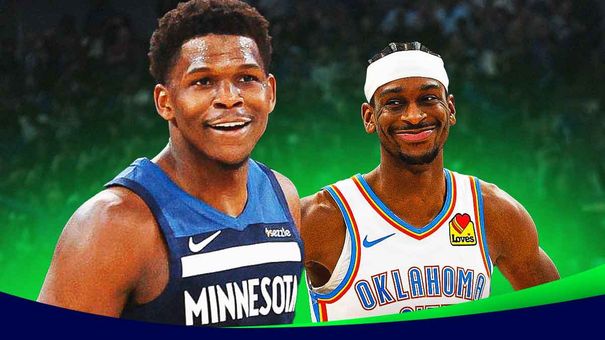 Anthony Edwards and Shai Gilgeous-Alexander, Minnesota Timberwolves and OKC Thunder logos, fire symbols