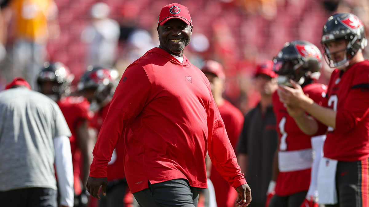 Tampa Bay Buccaneers head coach Todd Bowles looks on before a game against the Carolina Panthers at Raymond James Stadium.