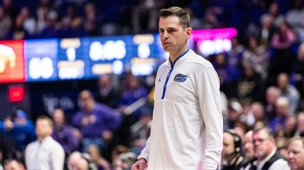 Florida Gators head coach Todd Golden reacts to a play against the LSU Tigers during the second half at Pete Maravich Assembly Center in NCAA Tournament.