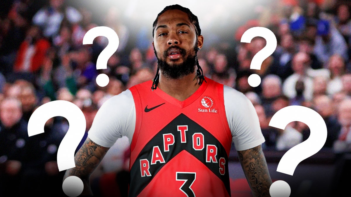 Brandon Ingram in Raptors uniform, with question marks all over