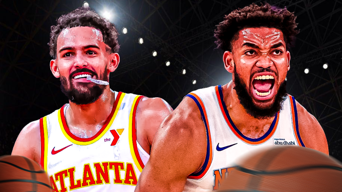 Hawks Trae Young and Knicks Karl-Anthony Towns at NBA All-Star Game