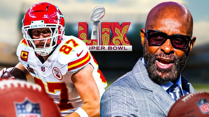 Travis Kelce, Jerry Rice, Super Bowl 59 logo
