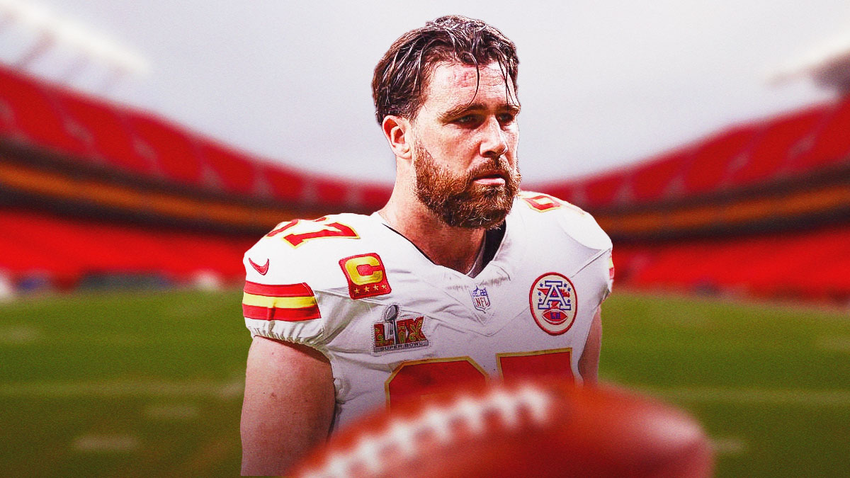 Chiefs' Travis Kelce with stoic expression