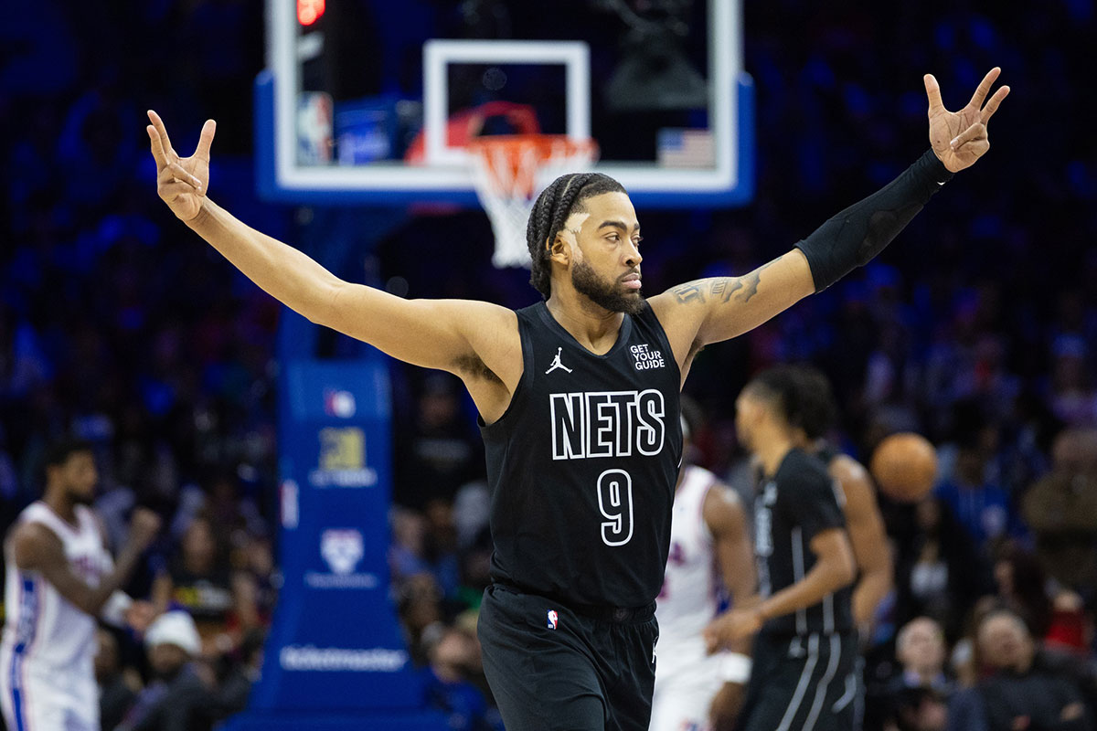 Brooklyn Networks The Trendon Watford (9) responds after the results against Filadelphia 76ers during the fourth quarter in the Vells Fargo Center.