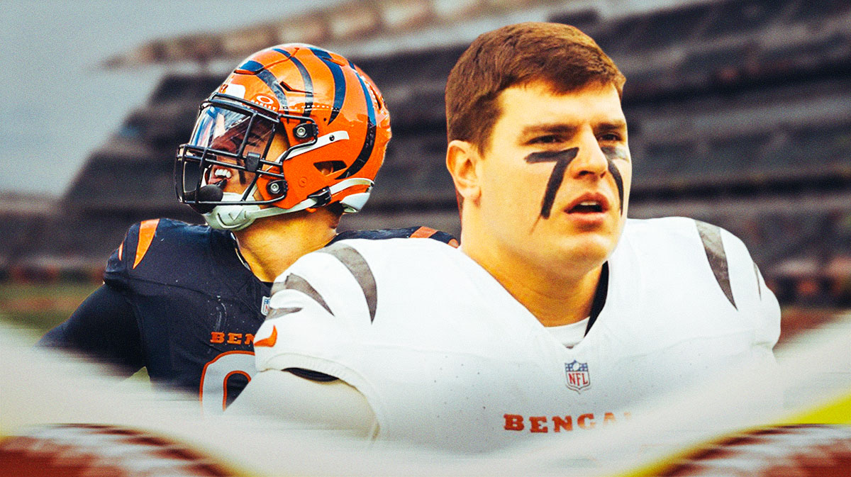 Cincinnati Bengals star Trey Hendrickson in front of Paycor Stadium.