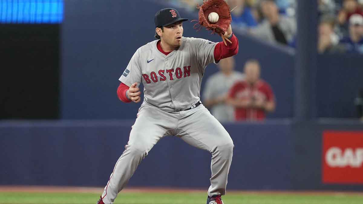 Boston Red Sox first baseman Triston Casas (36) fields a ground ball hit by Toronto Blue Jays right fielder George Springer (not pictured) during the first inning at Rogers Centre.