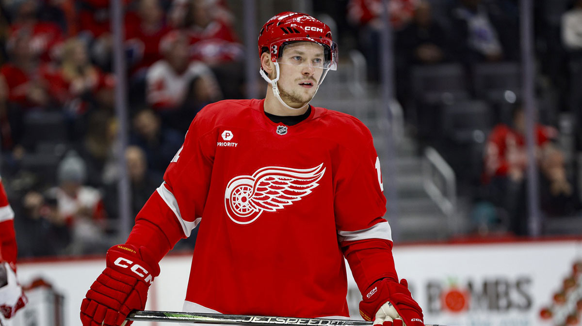 Detroit Red Wings Right Wing Vladimir Tarasenko (11) looks during the first period against Montreal Canadians in a little Caesars Arena.