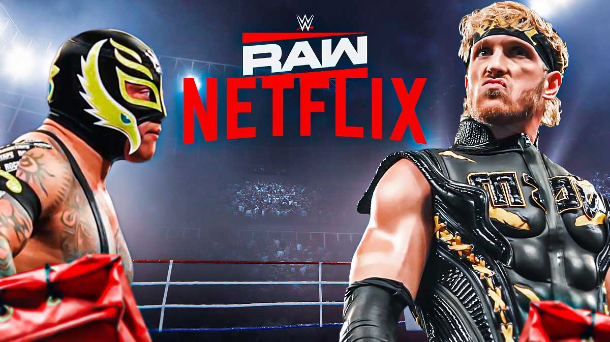 WWE Monday Night RAW on Netflix logo with Rey Mysterio and Logan Paul.