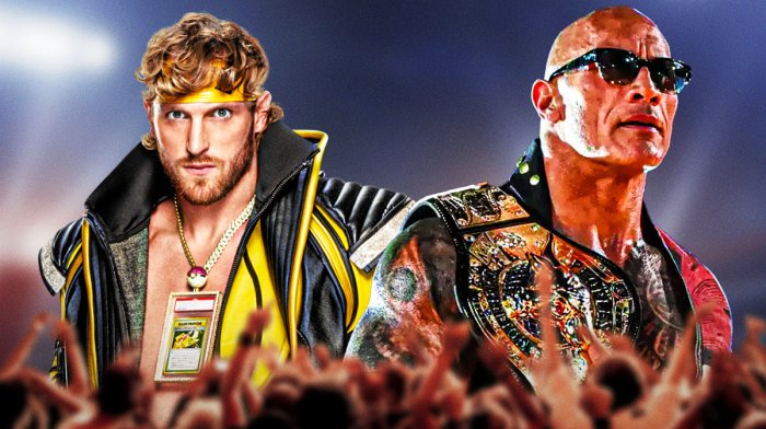 WWE stars Logan Paul and Dwayne The Rock Johnson, who was rumored to appear at the 2025 Royal Rumble.