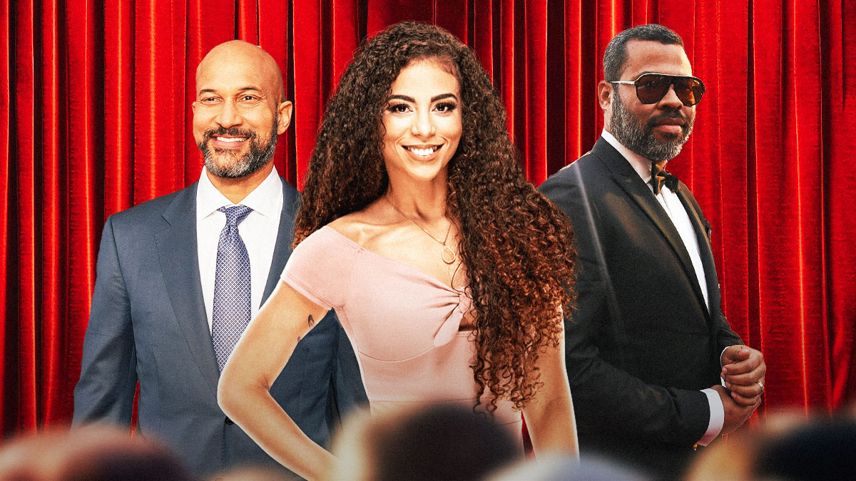 Samantha Irvin with Keegan-Michael Key on her left and Jordan Peele on her right.
