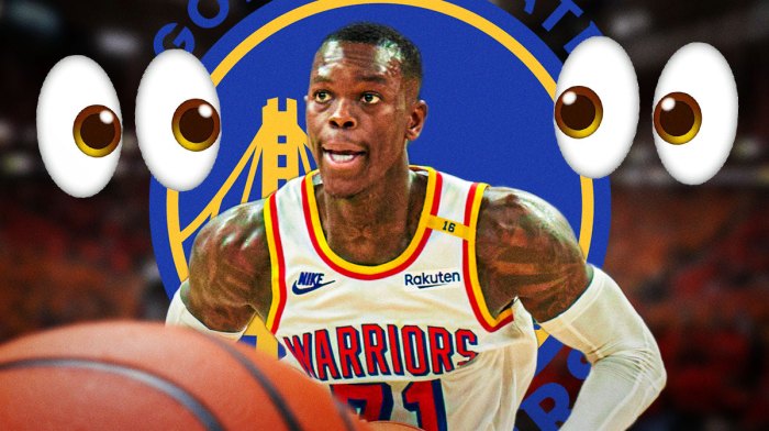 Dennis Schroder, Golden State Warriors logo, eyes symbols