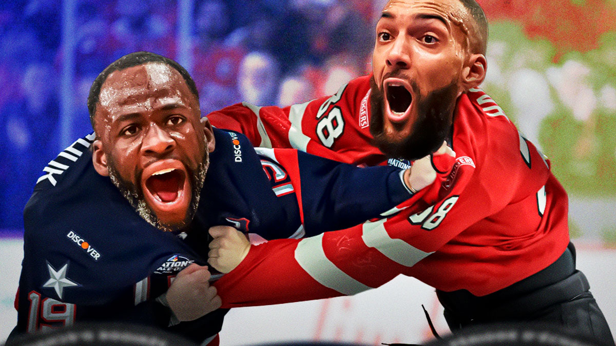 Draymond Green (Warriors) and Rudy Gobert (Timberwolves) as fighting hockey players