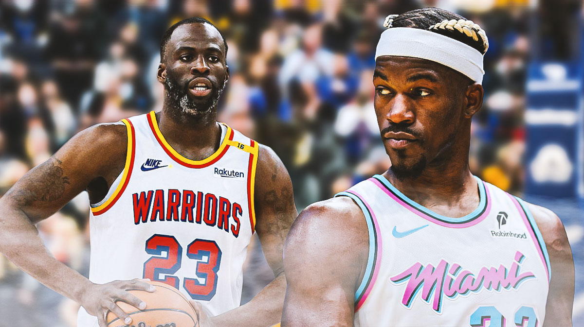 Golden State Warriors stars Draymond Green and Jimmy Butler in front of the Chase Center.