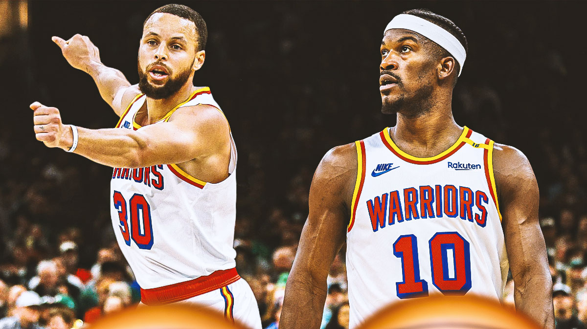 Jimmy Butler looking at Stephen Curry