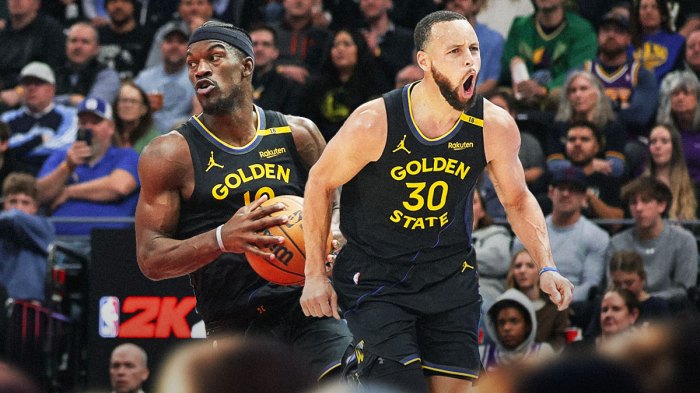 Stephen Curry, Jimmy Butler, Golden State Warriors logo, fire symbols