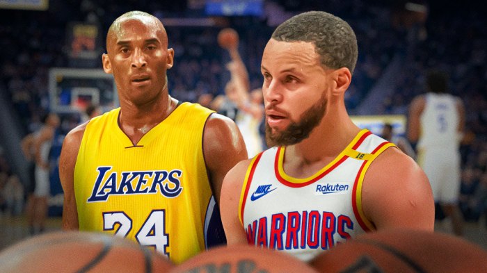 Former Los Angeles Lakers player Kobe Bryant and Golden State Warriors player Stephen Curry