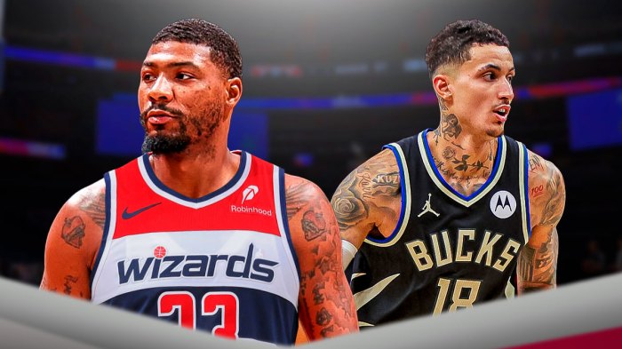 Marcus Smart in Wizards jersey, Kyle Kuzma in Bucks jersey