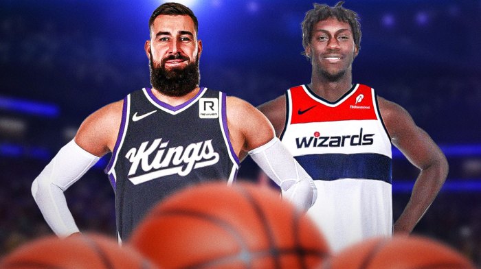 Jonas Valanciunas in a Kings jersey and Sidy Cissoko in a Wizards jersey.
