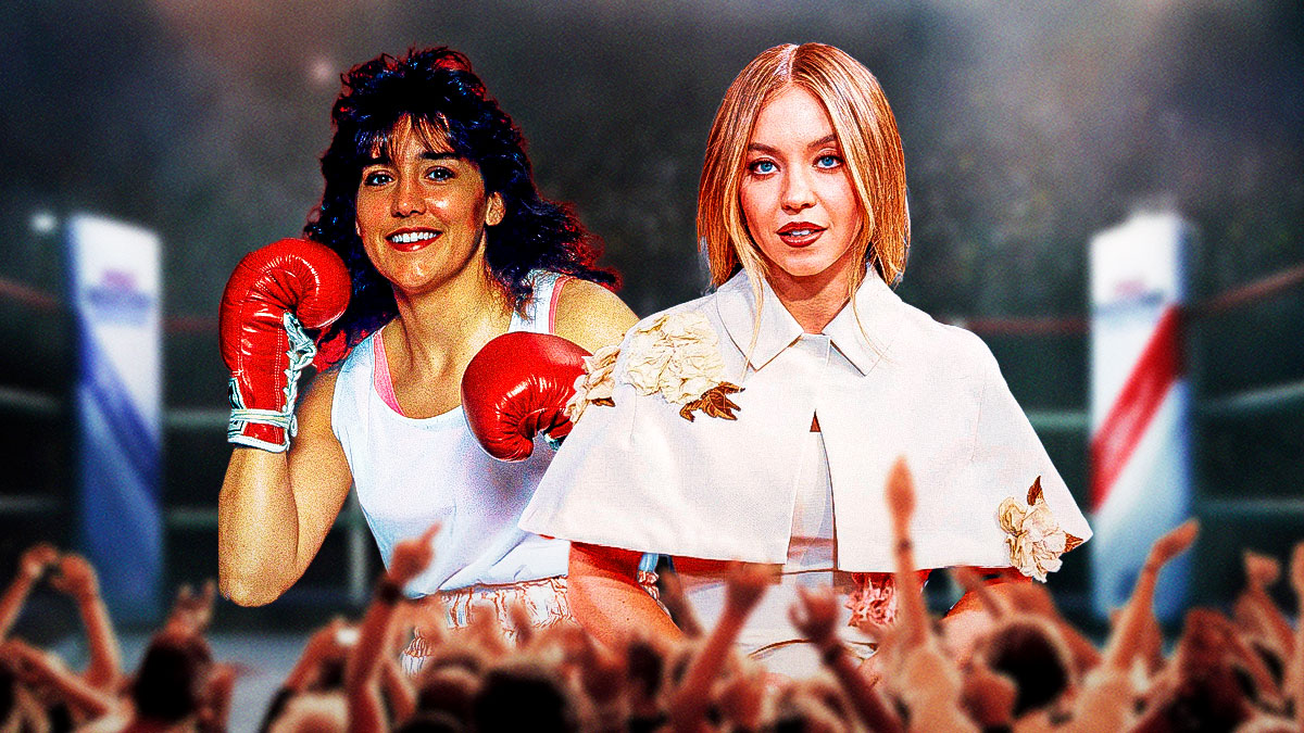 Christy Martin and the star of her biopic movie, Sydney Sweeney, in boxing ring.