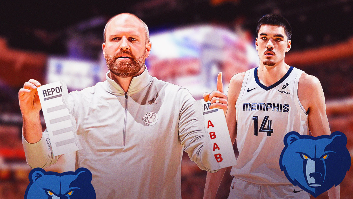 Zach Edey, Grizzlies logo, Taylor Jenkins ripping up a report card