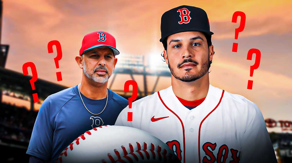 Nolan Arenado in a Red Sox uniform. Alex Cora. Fenway Parkin the background. Question marks all around.