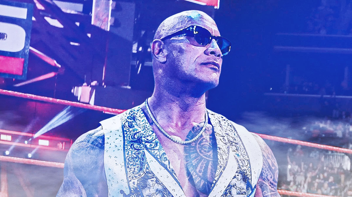 Dwayne The Rock Johnson, whose WWE WrestleMania 41 status is unclear, with entrance ramp background.