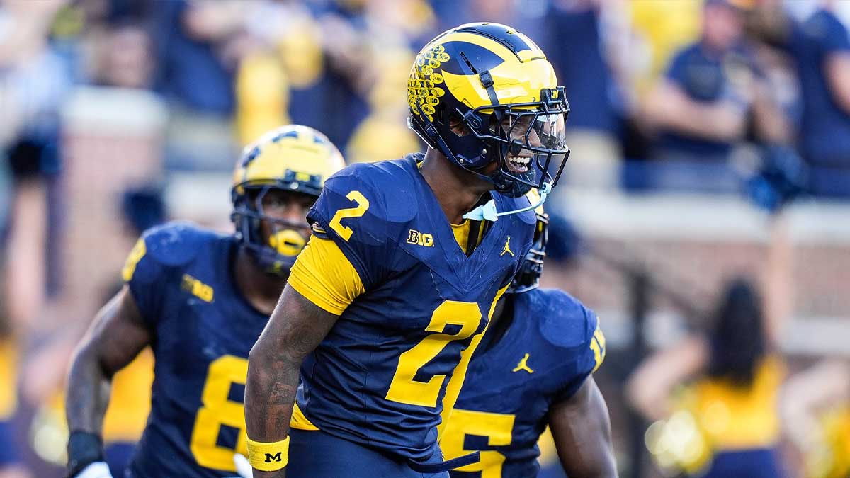 Michigan defensive back whether Johnson (2) celebrated Touchdown after interception of USC Quarterback Miller Moss (7) during the second half in Michigan Stadium in Ann September on Saturday, 21. September 2024. Years.