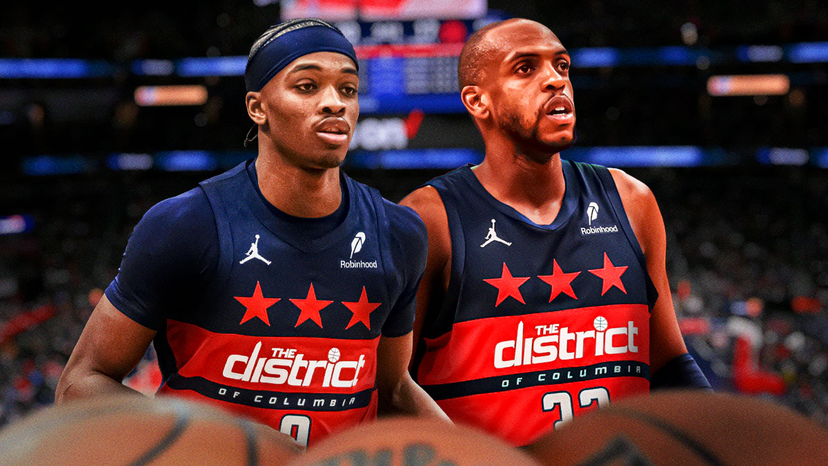 Bilal Coulibaly smiles next to Khris Middleton