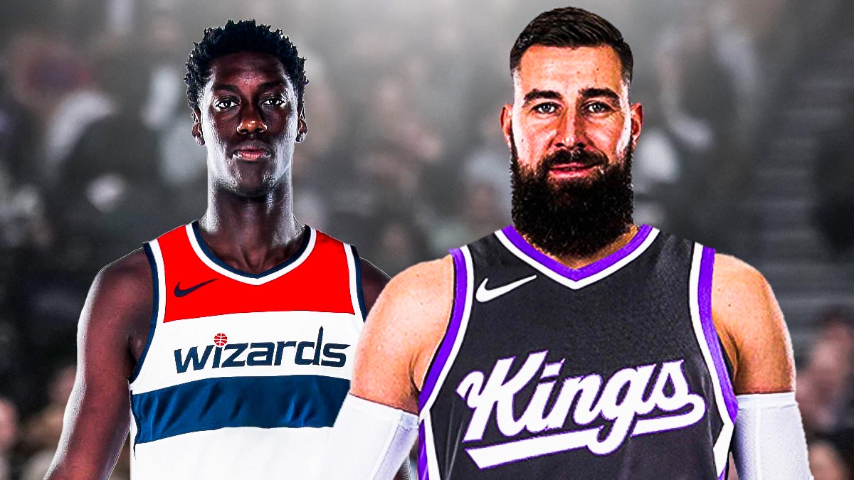 Jonas Valanciunas smiles in Kings jersey, Sidy Cissoko smiles in Wizards jersey