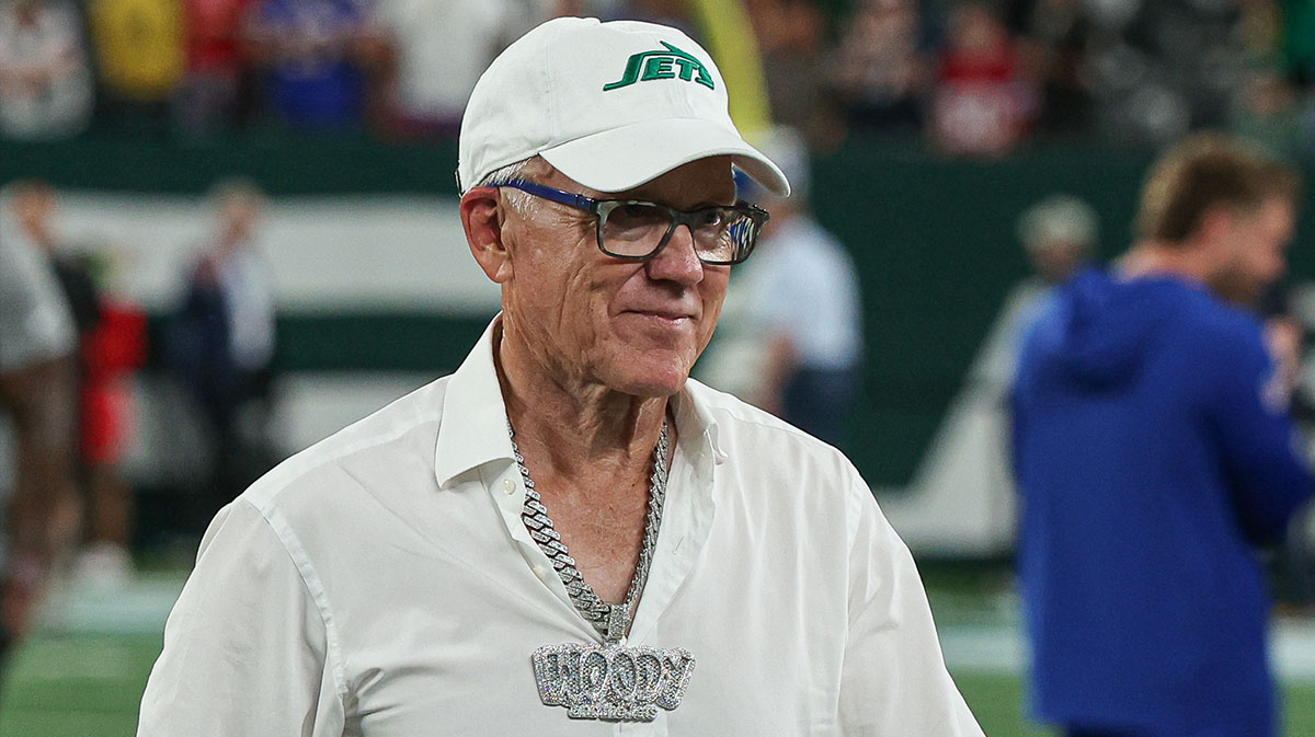 Sep 11, 2023; East Rutherford, New Jersey, USA; New York Jets owner Woody Johnson on the field before the game against the Buffalo Bills at MetLife Stadium.