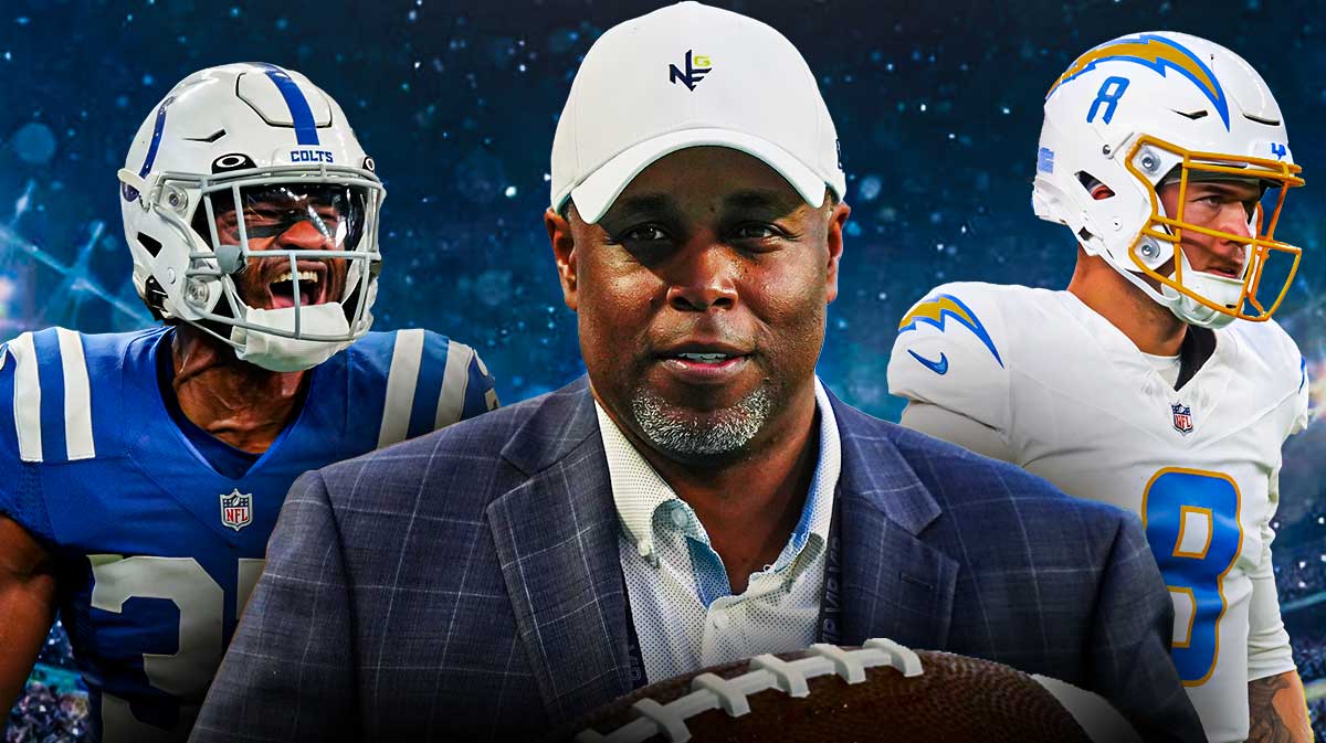 Dolphins Chris Grier (front, center) with free agency Colts Julian Blackmon (left) and Chargers Taylor Heinicke (right) in 2025 NFL offseason