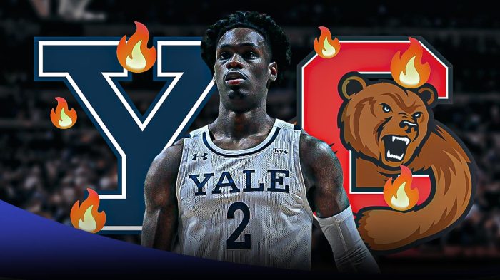 Bez Mbeng, Yale and Cornell logos, fire symbols