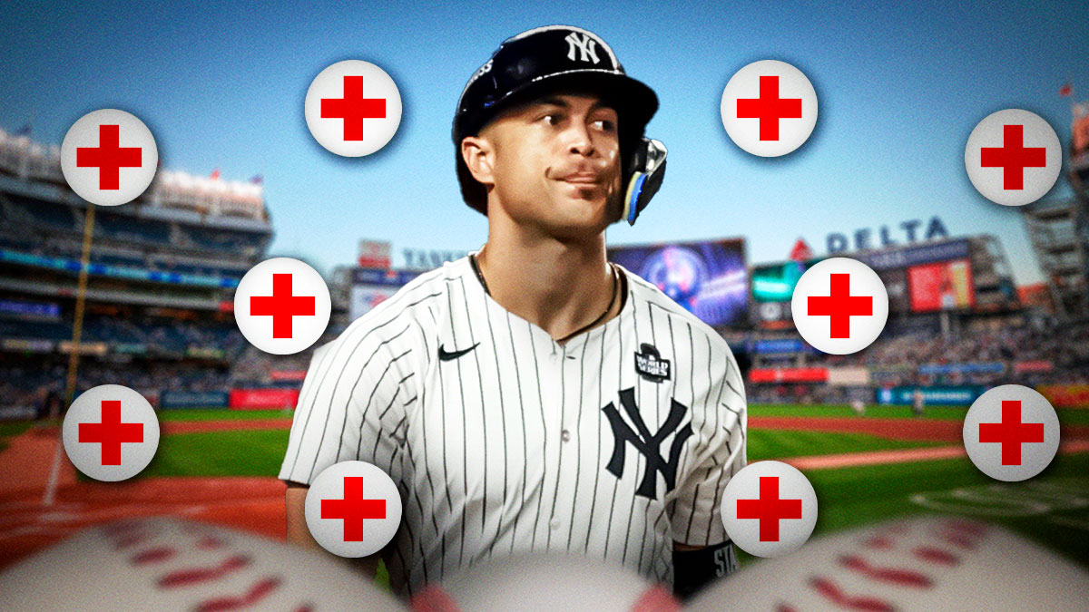 Giancarlo Stanton surrounded by injury emojis