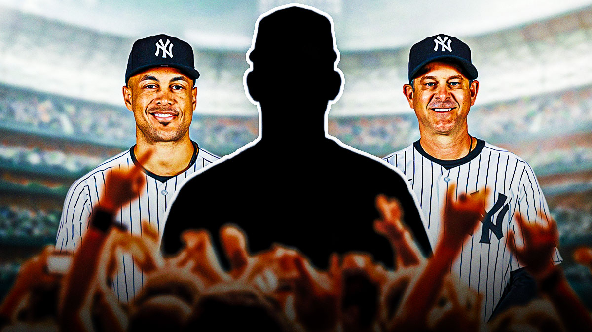 Yankees' Ben Rice as a silhouette. Aaron Boone, Giancarlo Stanton.