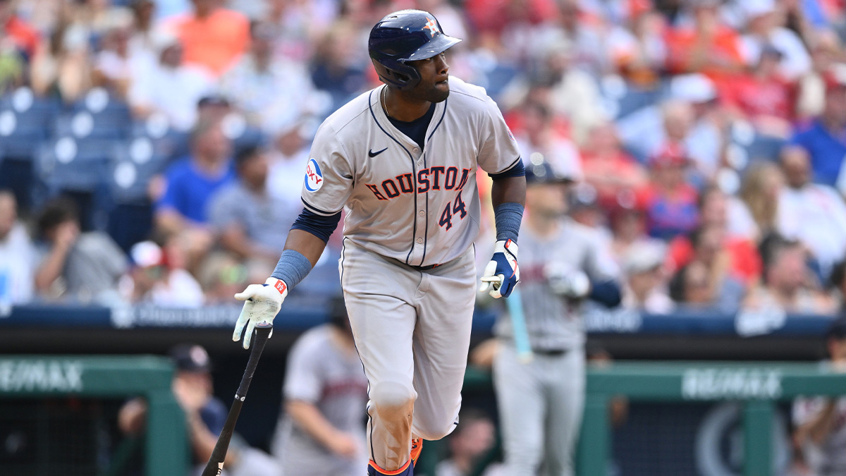 Houston Astros outfielder Yordan Alvarez (44) looks on after hitting a home run against the Philadelphia Phillies in the seventh inning at Citizens Bank Park. 