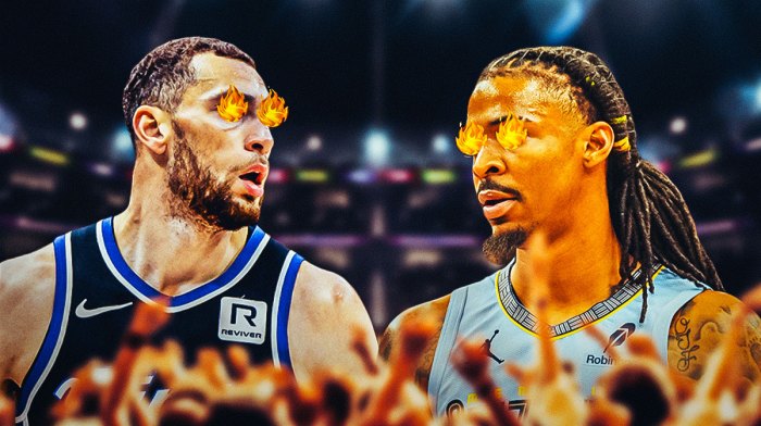 Zach LaVine and Ja Morant with eye emojis around the picture.