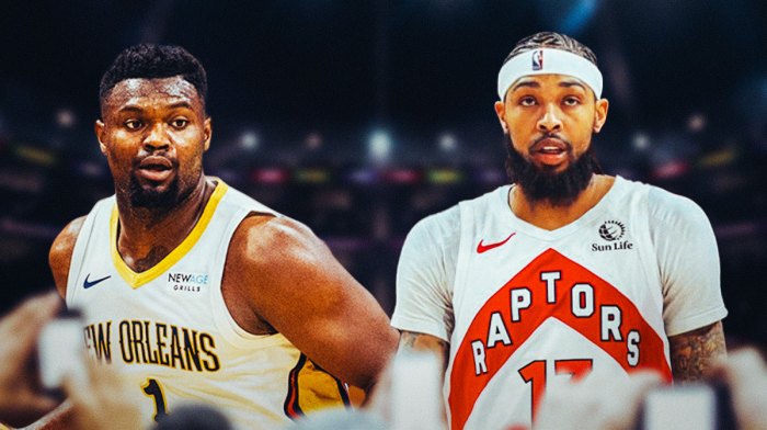 Brandon Ingram in a Raptors jersey, and Zion Williamson.