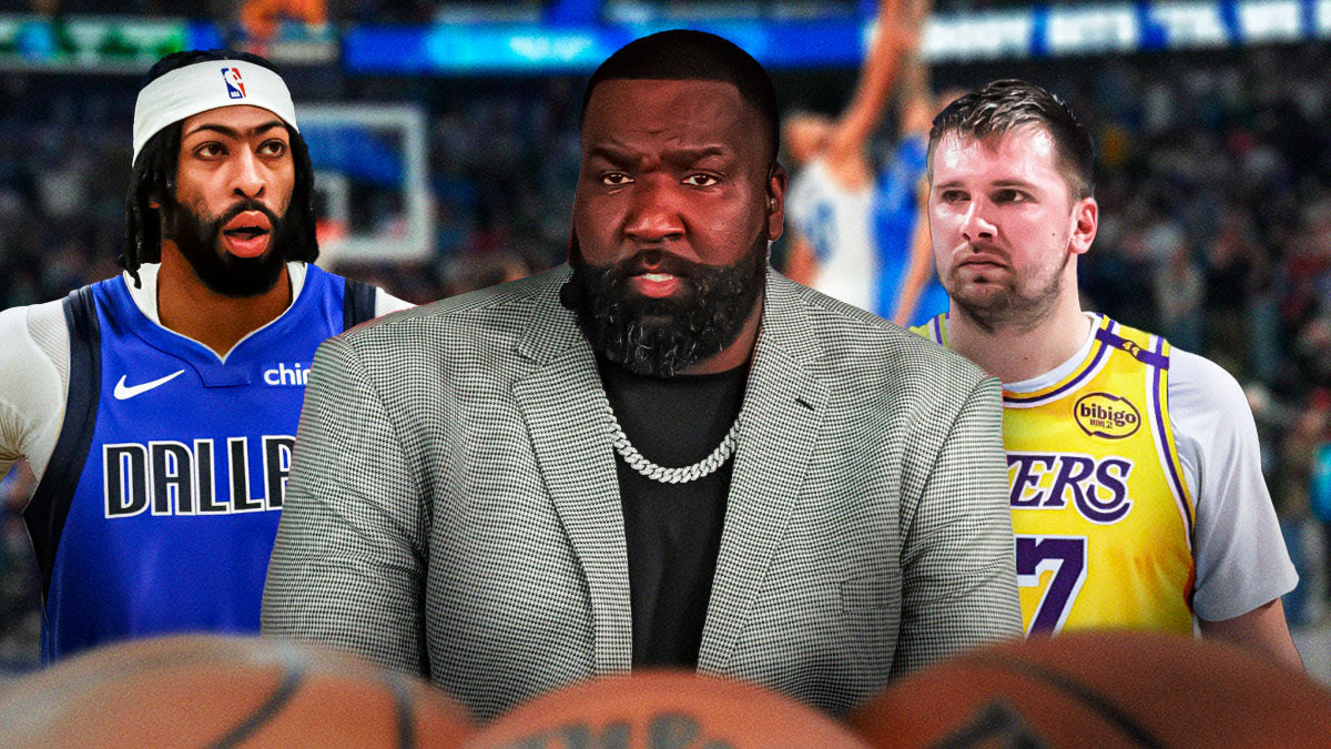Luka Doncic, Kendrick Perkins, and Anthony Davis next to each other