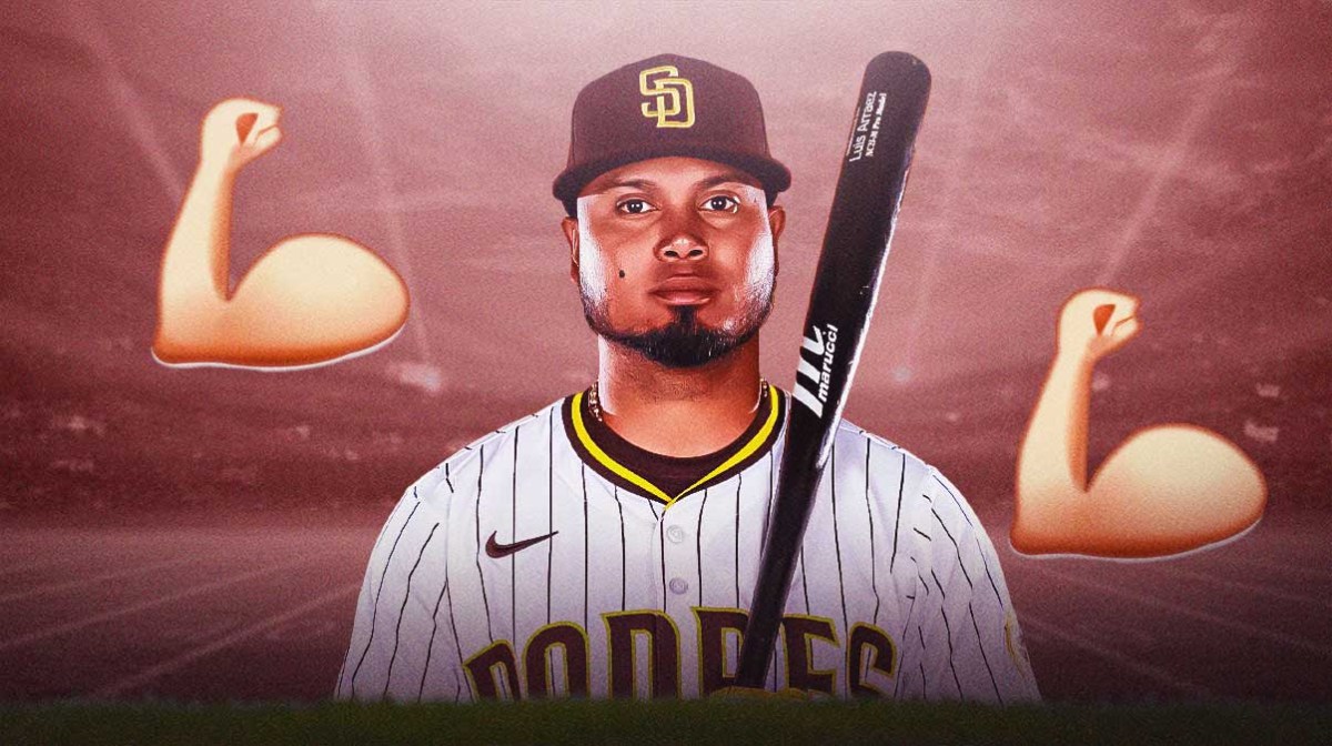 Padres 1B Luis Arraez surrounded by flexing muscle emojis