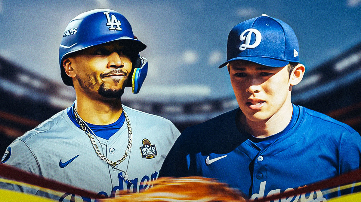 Dogers OF Mookie Betts next to P Roki Sasaki