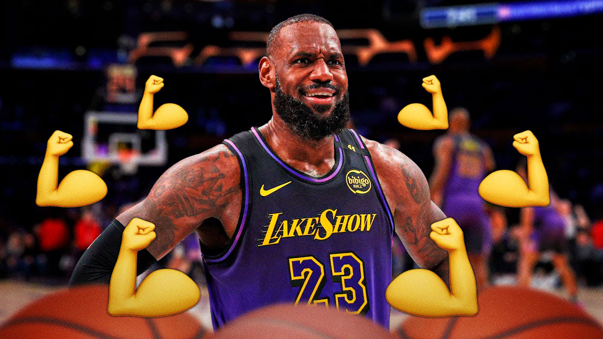 Lakers F LeBron James surrounded by flexed muscle emojis