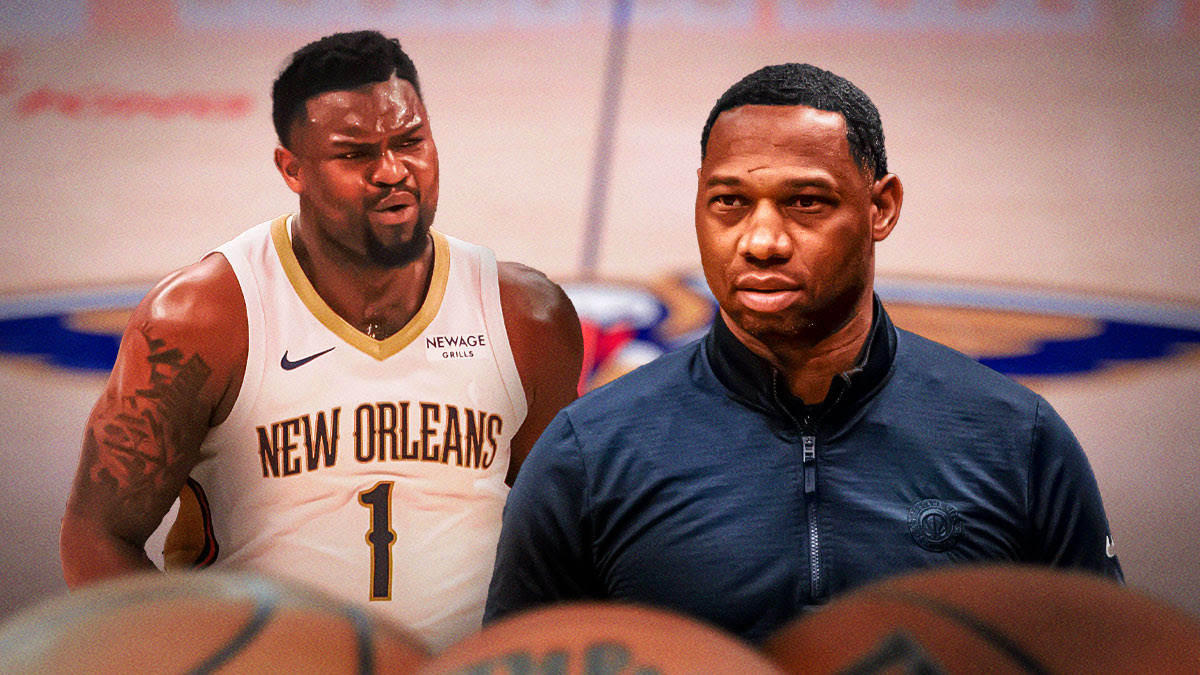 Pelicans HC Willie Green next to PF Zion Williamson