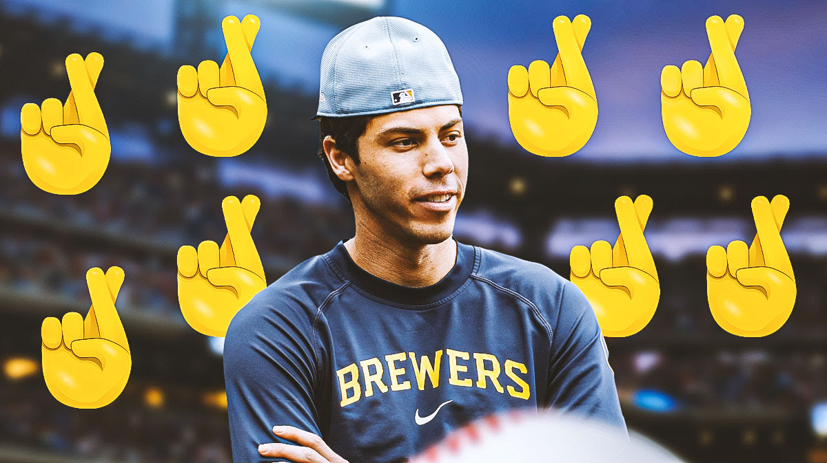 Brewers outfielder Christian Yelich surrounded by crossed fingers emoji