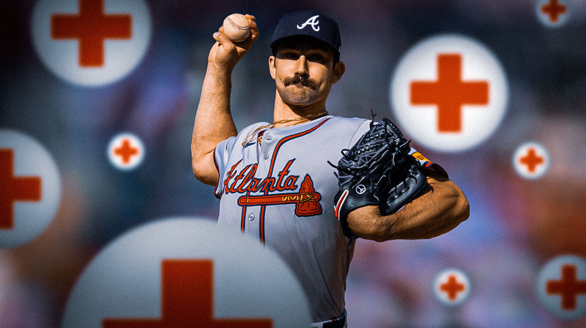 Braves P Spencer Strider next to cross injury logo