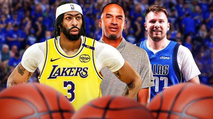 Anthony Davis, Nico Harrison, and Luka Doncic next to each other