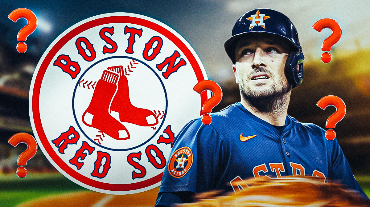Alex Bregman and Red Sox logo surrounded by question marks